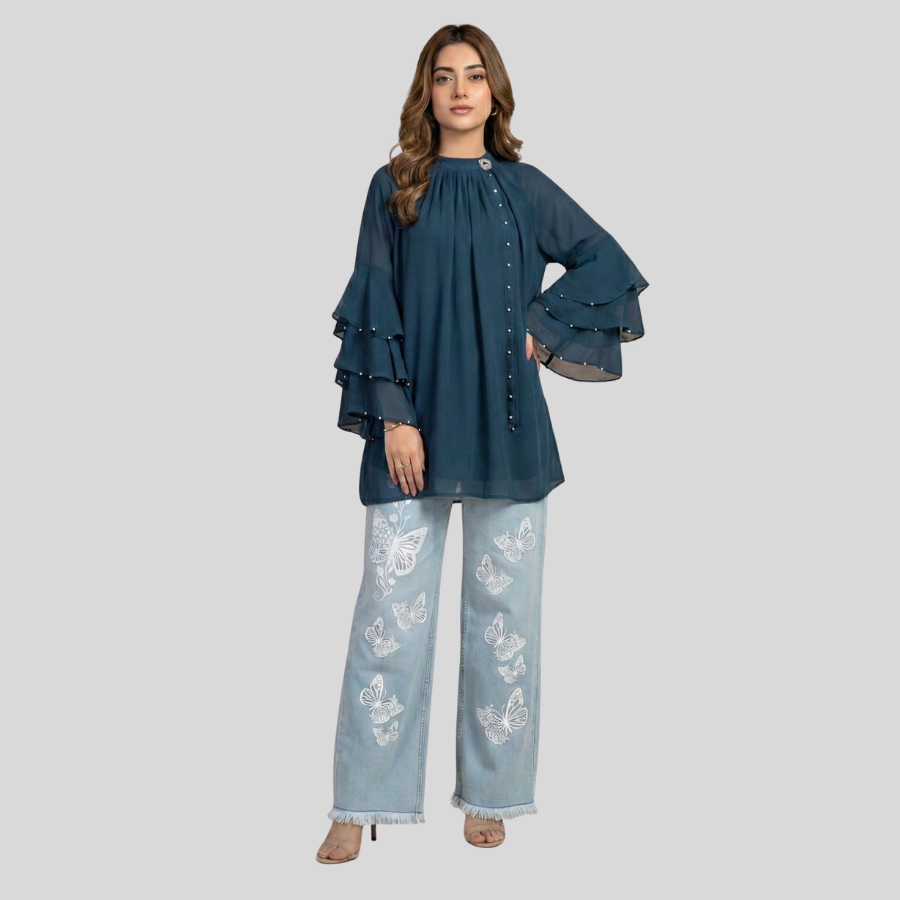 Girls Jeans Plazo Pants Sky