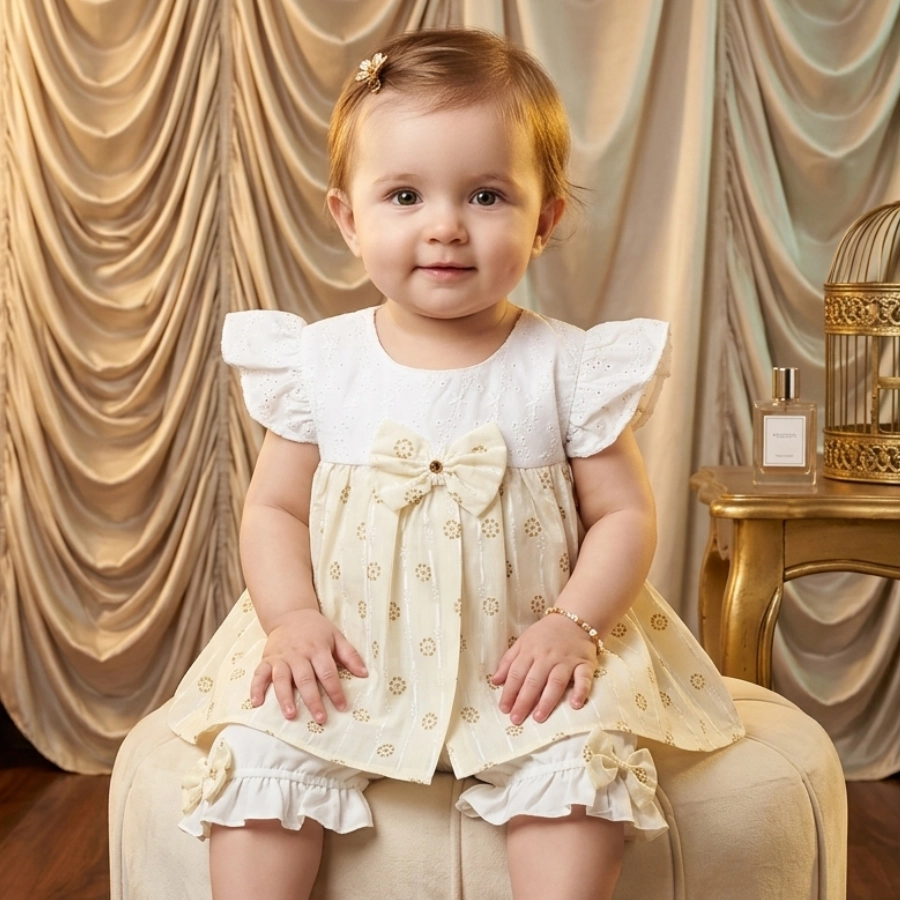 Baby Girl Ivory Blossom Flutter Dress & Bloomer Set