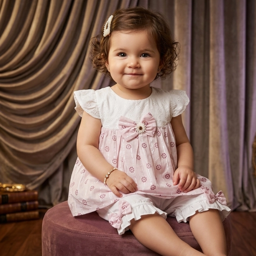 Baby Girl Ivory Blossom Flutter Dress & Bloomer Set