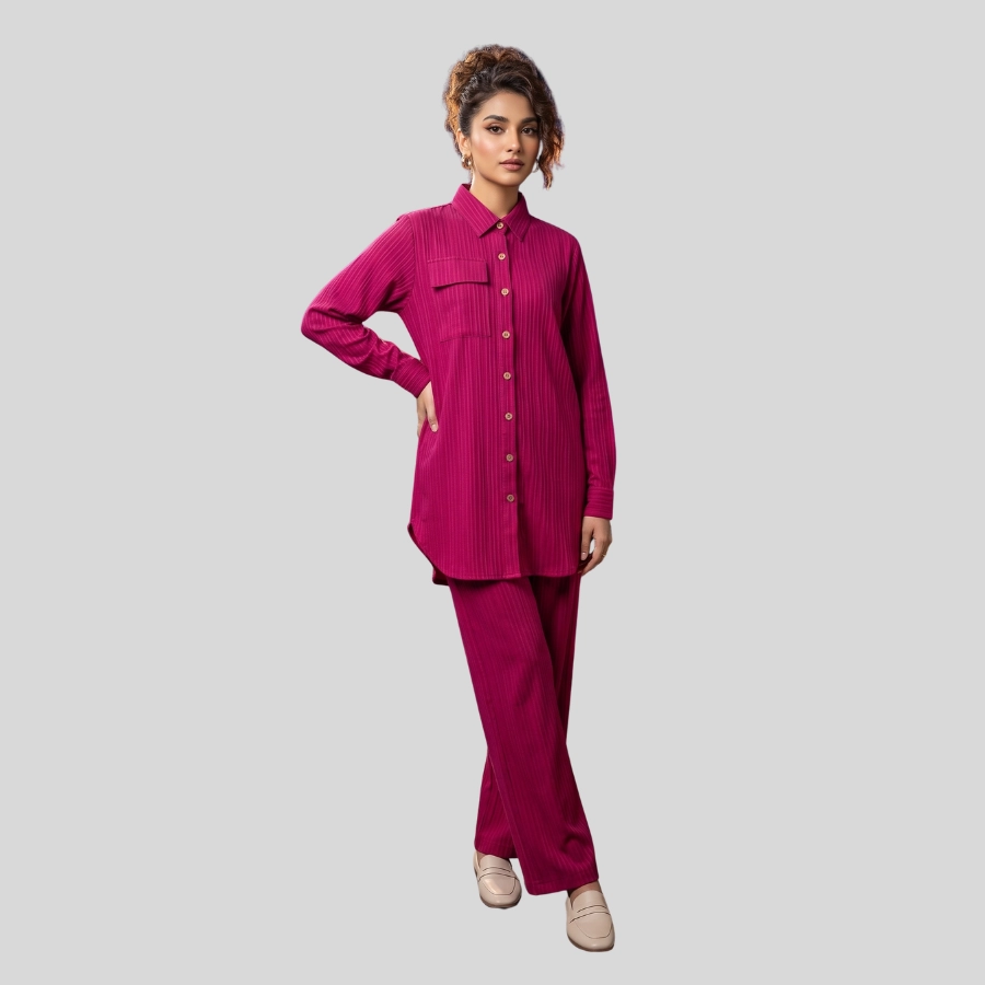 Tan Textured Tunic & Wide-Leg Trouser Set